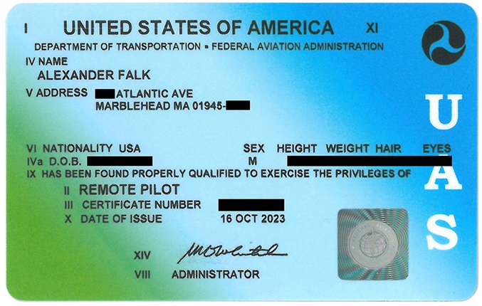 FAA Drone Operator License (Redacted)